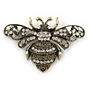 Vintage Inspired Crystal Bumble Bee Brooch In Aged Gold Tone - 60mm