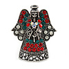 Crystal Beautiful Guardian Angel Brooch Pin In Aged Silver Tone Xmas Christmas - 32mm L