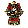 Crystal Beautiful Guardian Angel Brooch Pin In Aged Gold Tone Xmas Christmas - 32mm L