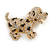 Happy Dalmatian Puppy Dog Brooch In Gold Tone Metal - 55mm