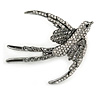 Black/ Clear Crystal Swallow/ Swift Bird Brooch In Silver Tone Metal - 68mm Across