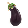 Funky Crystal Enamel Aubergine Brooch In Gold Tone Metal - 40mm Tall