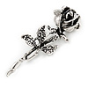 Vintage Inspired Oxidized Rose Brooch/ Pendant In Silver Tone - 73mm L