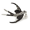 Stunning Black/ Clear Crystal Swallow/ Swift Brooch In Silver Tone - 50mm Across