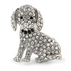Crystal Puppy Dog Brooch In Silver Tone - 37mm Tall