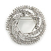 Clear Crystal Wreath Brooch In Silver Tone - 40mm Diameter