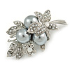 Stunning Grey Pearl, Milky White Crystal Floral Brooch In Silver Tone - 55mm Across