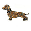 Citrine Crystal Dachshund Dog In Pewter Tone Metal - 45mm Across