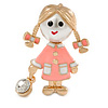Funky Neon Pink Enamel, Pearl Bead Doll Brooch/ Pendant with Crystal Purse In Gold Tone Metal - 40mm L