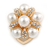 Diamante Faux Pearl Flower Scarf Pin/ Brooch In Gold Tone - 30mm D
