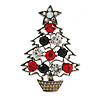 Vintage Inspired Crystal Christmas Tree in The Pot Brooch In Aged Silver Tone Metal - 55mm Tall