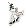 Beautiful Guardian Angel White/ Blue Enamel Clear/ Red Crystal Brooch In Silver Tone Xmas Christmas - 58mm L