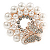 Romantic Cream Faux Pearl Crystal Butterfly Wreath Brooch In Rose Gold Tone - 40mm D