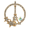Gold Tone Clear/ AB Crystal Eiffel Tower and Stars Brooch - 40mm Tall