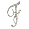 'F' Rhodium Plated Clear Crystal Letter F Alphabet Initial Brooch Personalised Jewellery Gift - 50mm Tall