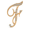 'F' Gold Plated Clear Crystal Letter F Alphabet Initial Brooch Personalised Jewellery Gift - 50mm Tall
