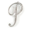 'P' Rhodium Plated Clear Crystal Letter P Alphabet Initial Brooch Personalised Jewellery Gift - 50mm Tall