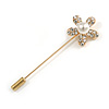 Gold Tone Clear Crystal White Pearl Daisy Flower Lapel, Hat, Suit, Tuxedo, Collar, Scarf, Coat Stick Brooch Pin - 60mm L