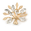 Small Clear Crystal Tree Brooch In Gold Tone - 35mm Across