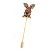 Vintage Gold Tone Clear/ Pink Crystal Happy Easter Bunny Lapel, Hat, Suit, Tuxedo, Collar, Scarf, Coat Stick Brooch Pin - 65mm L