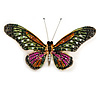 Statement Multicoloured Crystal Butterfly Brooch In Gold Tone - 85mm Across