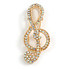 AB Crystal Treble Clef Safety Pin Brooch In Gold Tone - 50mm Long