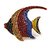 Statement Multicoloured Crystal Fish Brooch In Gold Tone - 55mm Long