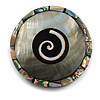 40mm L/Round Sea Shell Brooch/Black/Silvery/Grey Abalone Shades/ Handmade/ Slight Variation In Colour/Natural Irregularities