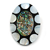 45mm L/Oval Sea Shell Brooch/ Silver/Black/Abalone Colours/ Handmade/Slight Variation In Colour/Natural Irregularities