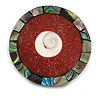 40mm L/Round Sea Shell Brooch/Red/White/Abalone Shades/ Handmade/ Slight Variation In Colour/Natural Irregularities