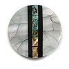 40mm L/Round Sea Shell Brooch/Silver/Black/Abalone Shades/ Handmade/ Slight Variation In Colour/Natural Irregularities