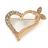 Open Diamante Heart&Butterfly Brooch In Gold Tone - 4cm Tall