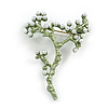 Green Enamel with White Faux Pearl Bead Floral Brooch - 50mm Tall