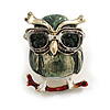 Small Funky Enamel Owl in The Glasses in Gold Tone - 30mm Tall