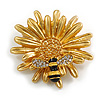 Crystal Bee and Flower Brooch In Gold Tone - 40mm Diameter