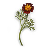 Charming Poppy Flower Floral Brooch in Green/ Red/ Yellow - 70mm Tall