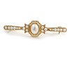 Vintage Inspired Faux Pearl Bead Medal Style Brooch in Light Gold Tone - 45mm Across