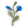 Charming Cornflower Floral Brooch in Green/ Blue - 60mm Tall