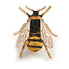 Small White/ Gold Yellow/ Black Enamel Bee Brooch in Gold Tone Metal - 35mm Tall