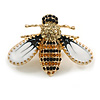 Crystal Enamel Bee Brooch In Gold Tone - 40mm Across