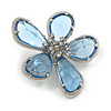 Light Blue Asymmetric Flower Brooch in Silver Tone - 40mm Across
