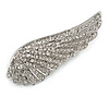 Large Clear Crystal Wing Brooch in Silver Tone - 70mm Across