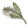 White Lily-of-the-valley Green Enamel Floral Large Brooch - 60mm Long