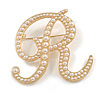 'R' Large Gold Plated White Faux Pearl Letter R Alphabet Initial Brooch Personalised Jewellery Gift - 55mm Tall