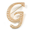 'G' Large Gold Plated White Faux Pearl Letter G Alphabet Initial Brooch Personalised Jewellery Gift - 60mm Tall