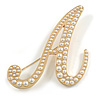 'A' Large Gold Plated White Faux Pearl Letter A Alphabet Initial Brooch Personalised Jewellery Gift - 55mm Tall