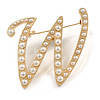 'W' Large Gold Plated White Faux Pearl Letter W Alphabet Initial Brooch Personalised Jewellery Gift - 50mm Tall