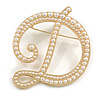 'D' Large Gold Plated White Faux Pearl Letter D Alphabet Initial Brooch Personalised Jewellery Gift - 60mm Tall