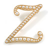 'Z' Large Gold Plated White Faux Pearl Letter Z Alphabet Initial Brooch Personalised Jewellery Gift - 50mm Tall