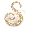 'S' Large Gold Plated White Faux Pearl Letter S Alphabet Initial Brooch Personalised Jewellery Gift - 65mm Tall